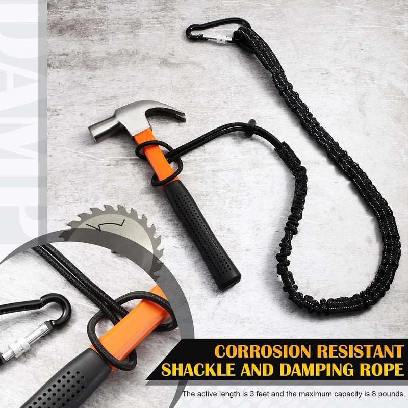 LEIFIDE 50 Pcs Tool Lanyard Standard Length Safety Tool Leash 17.6lb 8kg Tough Adjustable Fall Protection Tether with Aluminum Screw Lock Buckle, Shock Cord Stopper and Retractable Loop End, Black - Image 2